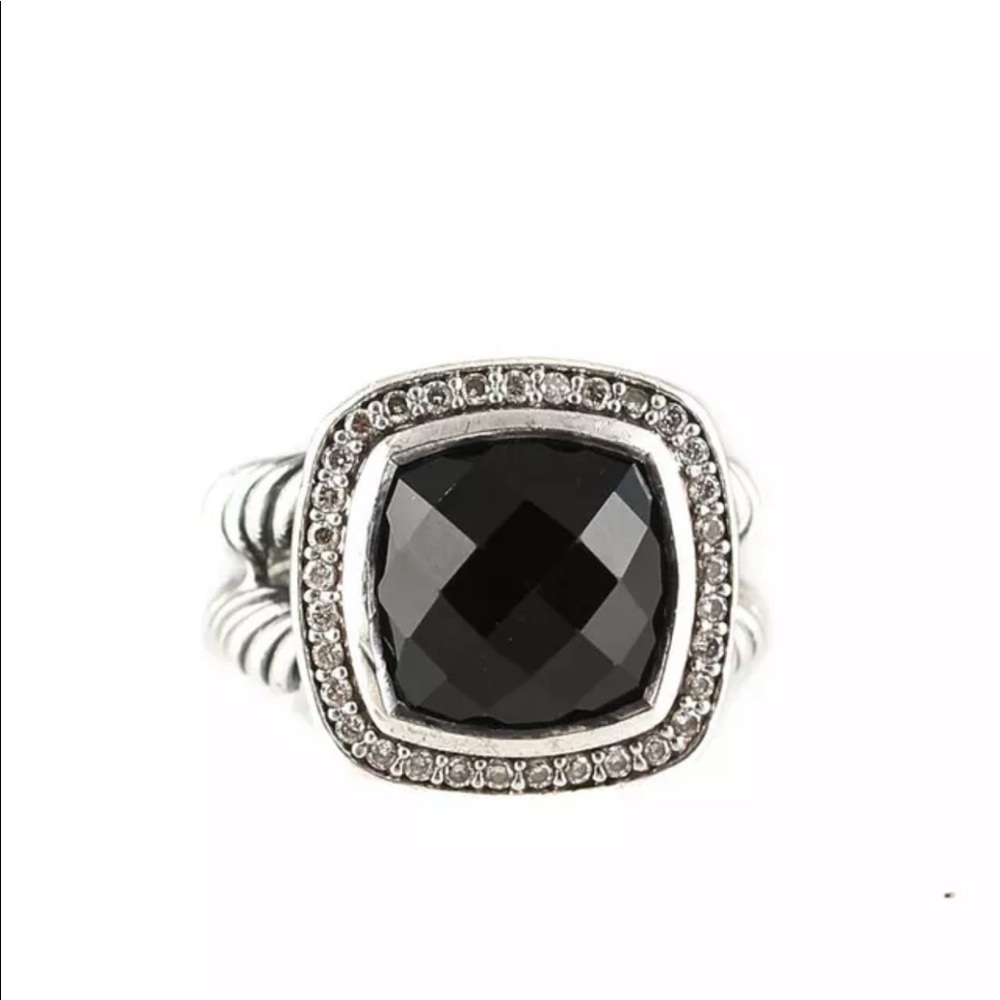 DAVID YURMAN onyx silver diamond albion ring 6.25